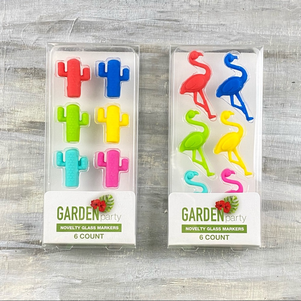 NWT Garden Party Novelty Glass Markers Wine Charms Bundle Cactus Flamingo Sets - Picture 5 of 11